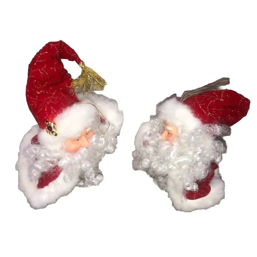 Santa Head Christmas Ornaments‎ EUC Handcrafted Set Of 2 Dillard's 1999 Vintage